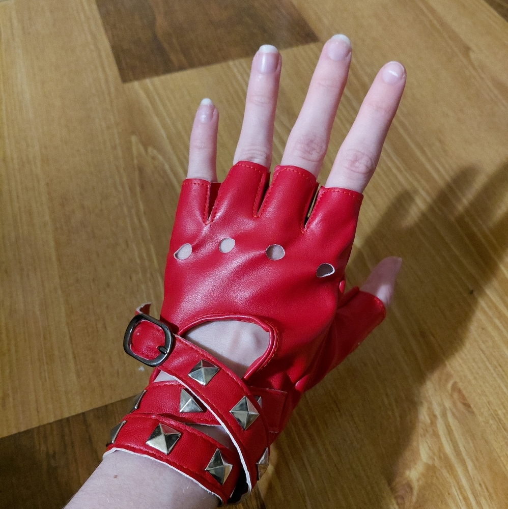 Red Mens Faux Leather Gloves.